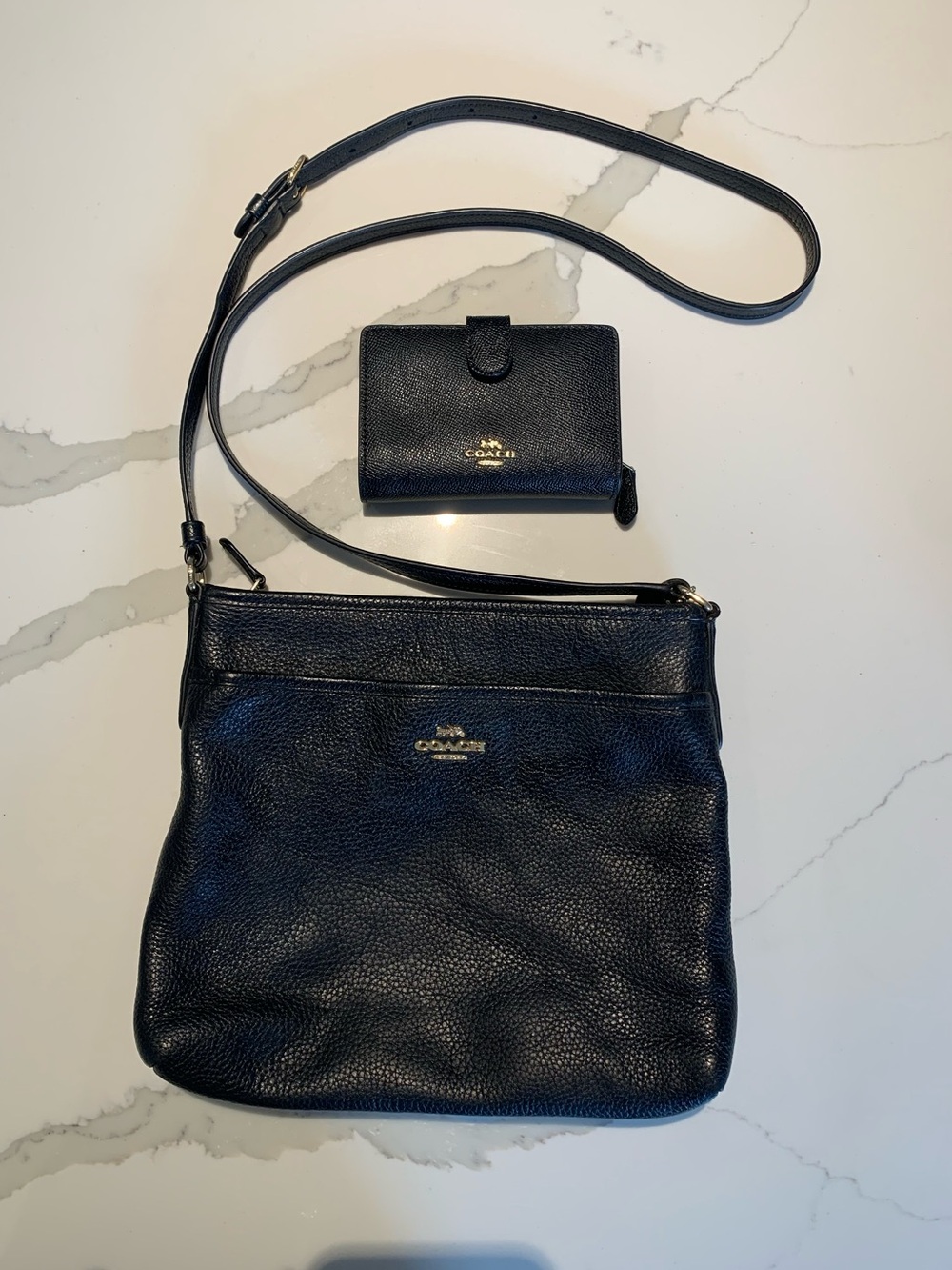 Coach Black Pebbled Leather Crossbody with Matching Wallet
